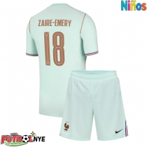 Camiseta Francia Warren Zaire-Emery #18 Visitante Equipación para niños Mundial 2026 manga corta (+ pantalones cortos)